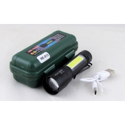 Фонарь светодиодный RE-513 (1 мощ.+1 больш., акк.+  шнур microUSB) zoom, пласт. коробка