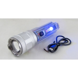 Фонарь светодиодный X-36-TG серебр. (1 мощ.+ 6 диод., мигалка красн./син.,  шнур TYPE-C) сонеч. бат.