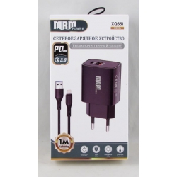 Сетевое зарядное устройство с кабелем LIGHTNING 3A XQ-65-IP черный 1м PD20W + USB QC3.0