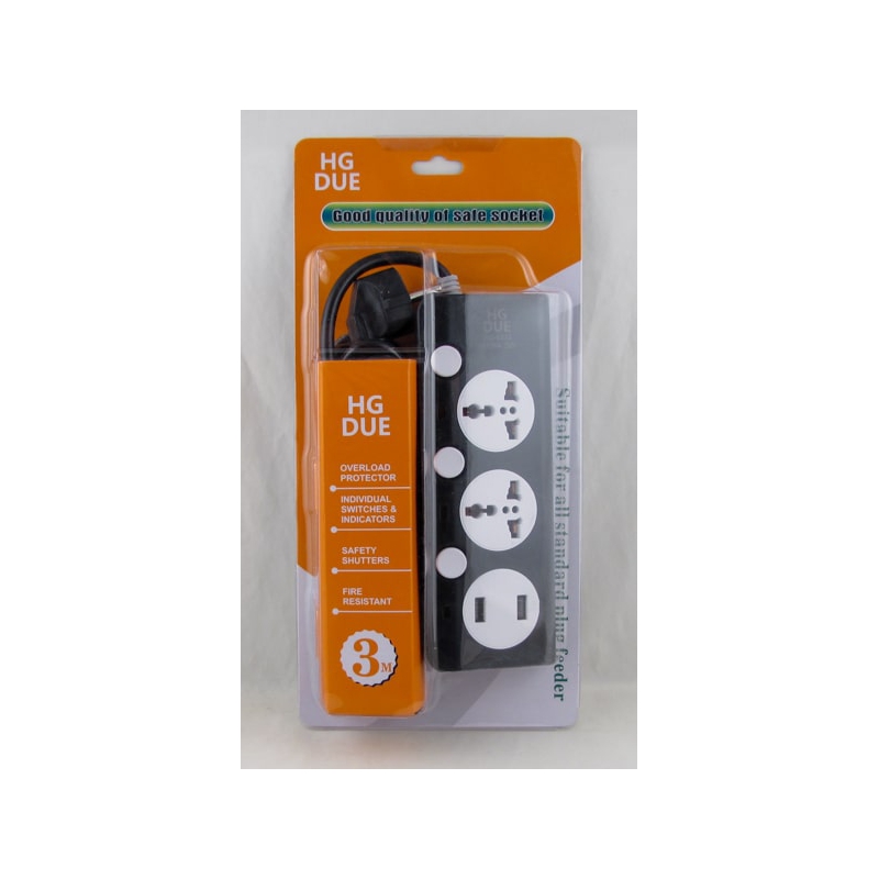 Сетевой удлинитель 2роз.+ 2USB HG-1833 3м, с выключателем