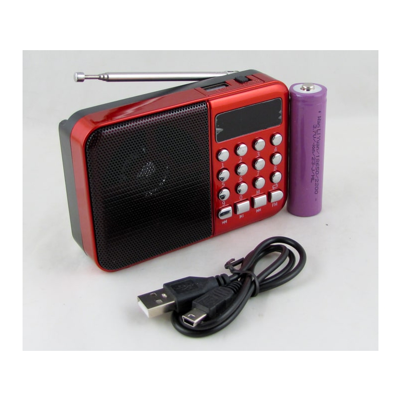 Радиоприёмник C-3 (FM) USB, TF аккум.18650, шнур miniUSB красный