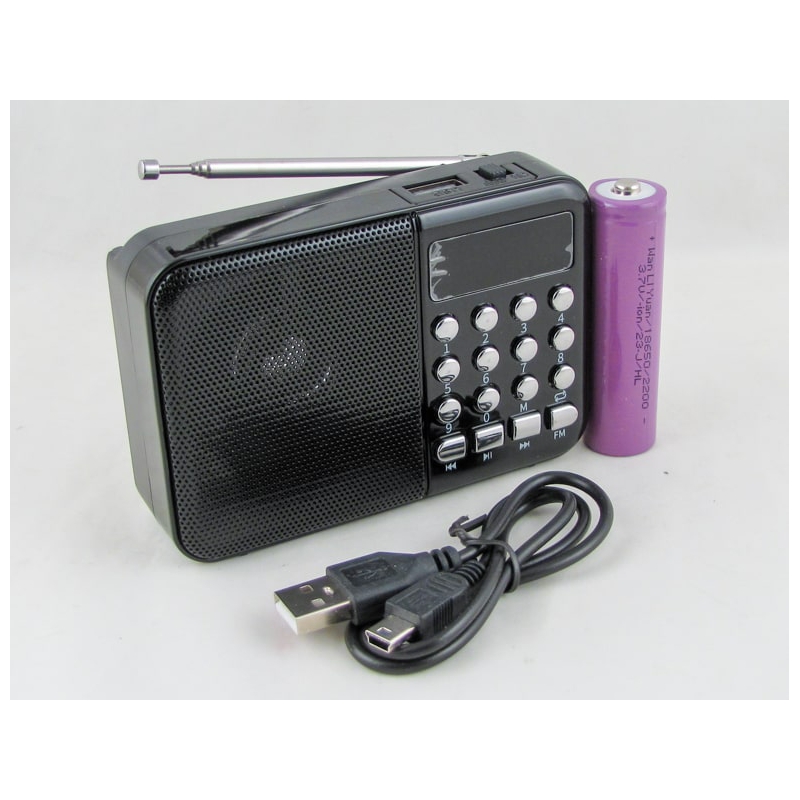 Радиоприёмник C-3 (FM) USB, TF аккум.18650, шнур miniUSB черный