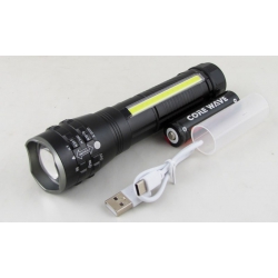 Фонарь светодиодный RE-P27-TG  (1 мощ.+1 больш., акк.+  шнур TYPE-C) с магнитом, zoom