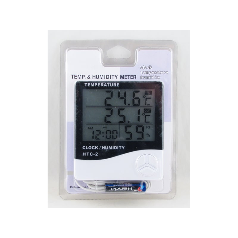 Термометр цифровой (внешний датчик) HTC-2R(W04) с гидрометром, часами 