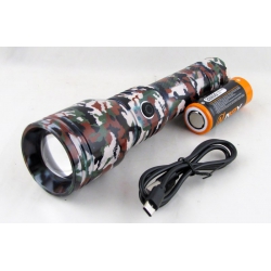 Фонарь светодиодный HYD-AK136m-TG трофи (1 мощ., акк,26650, шнур TYPE-C) с индикаторома, zoom