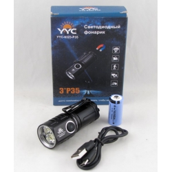 Фонарь светодиодный YYC-6323-P35 (3 линзы, акк.16340, шнур TYPE-C) с магнитом