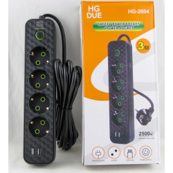 Сетевой удлинитель 4роз.+ 2USB + TYPE-C HG-2604 3м с выключателем