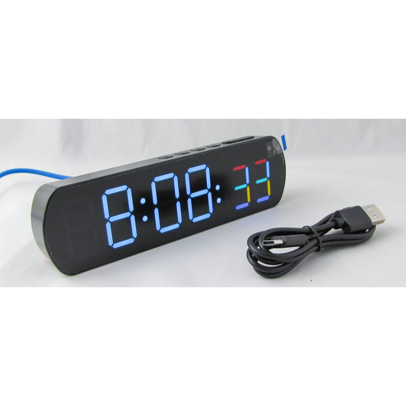 Часы-будильник электронные RE-6639 черный корпус (белые+раноцветные цифры)