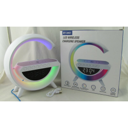 Колонка с беспроводным зарядным устройством BT-3401 USB, TYPE-C с подсветкой, с часами, Bluetooth