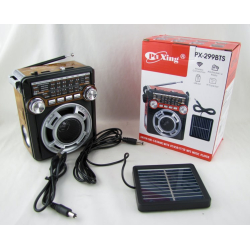 Радиоприёмник PX-299BT-S (FM,,AM,SW1/2/3) TF, USB встроен. аккум. солнеч. батар., фонарь, Bluetooth