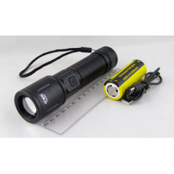 Фонарь светодиодный H-3039-PM20 (1 мощ., акк.26650 + шнур microUSB) с индикатором, zoom