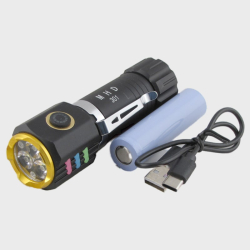 Фонарь светодиодный BL-301 (3 линзы, акк.18650 + шнур TYPE-C) 3 реж.
