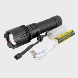 Фонарь светодиодный H-338-PM30-TG, выход USB (1 мощ., акк.18650 + шнур TYPE-C) с индикатором, zoom