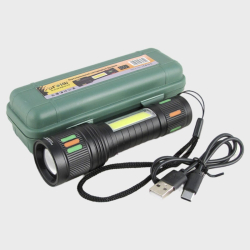 Фонарь светодиодный H-3132-PM10-TG (1 мощ.+ 1 больш., акк, шнур TYPE-C) с индикатором, zoom