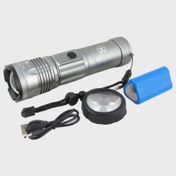Фонарь светодиодный SP38-1 (1 мощ. с линзой для пожига, 3 акк.18650, шнур TYPE-C) с индикатором, zoo