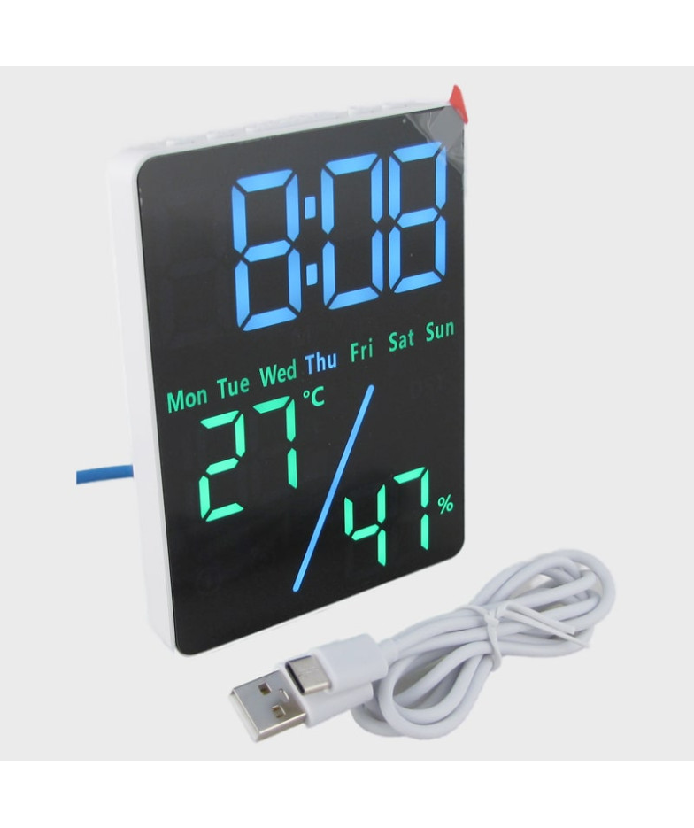Часы-будильник электронные DS-5508 (зеленые цифры) с температурой, влажностью