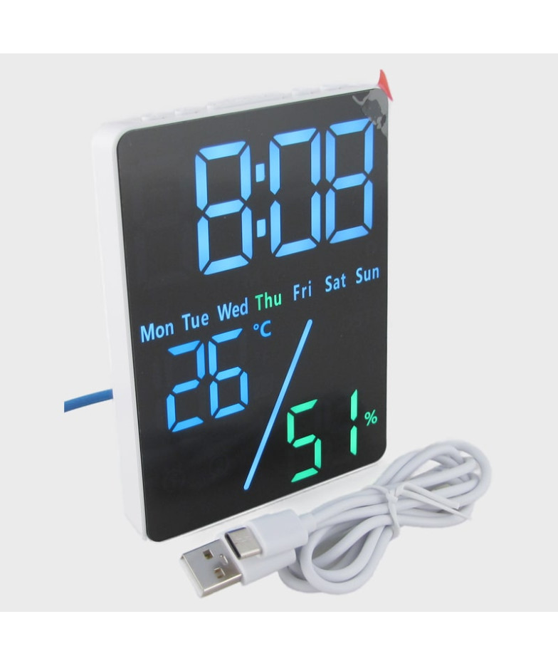 Часы-будильник электронные DS-5508 (синие+зеленые цифры) с температурой, влажностью