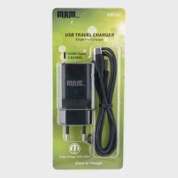 Сетевое зарядное устройство с кабелем TYPE-C 1,2м 2,4A MR-24-TC черное 2USB