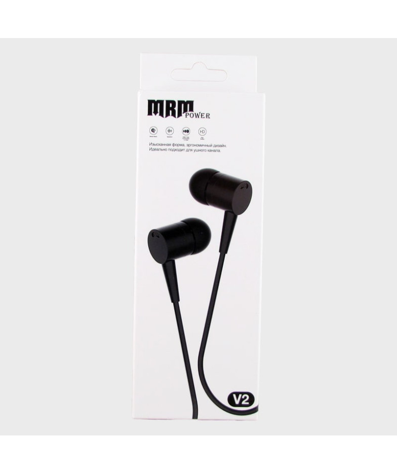 Наушники  с микроф. V-02 черные вакуум. в короб.