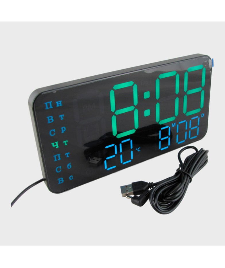 Часы-будильник электронные DS-6659 (зеленые цифры) с температурой