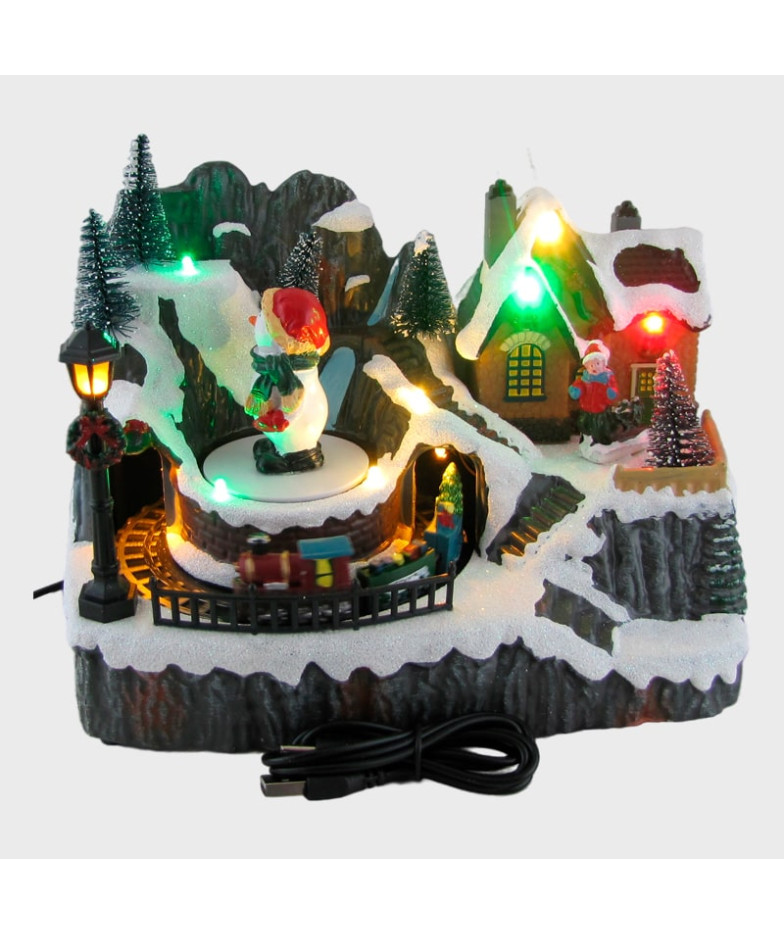 Новогодняя музыкальная инсталяция (железная дорога, снеговик)