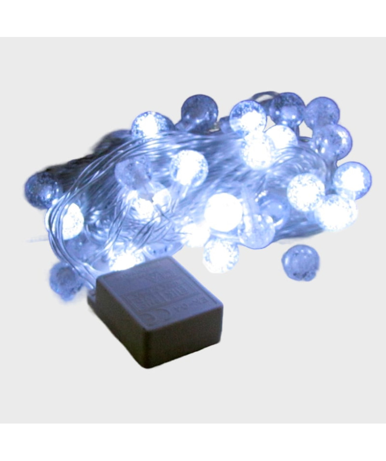 Гирлянда - шарики 15мм  белая 6м прозрачный шнур 