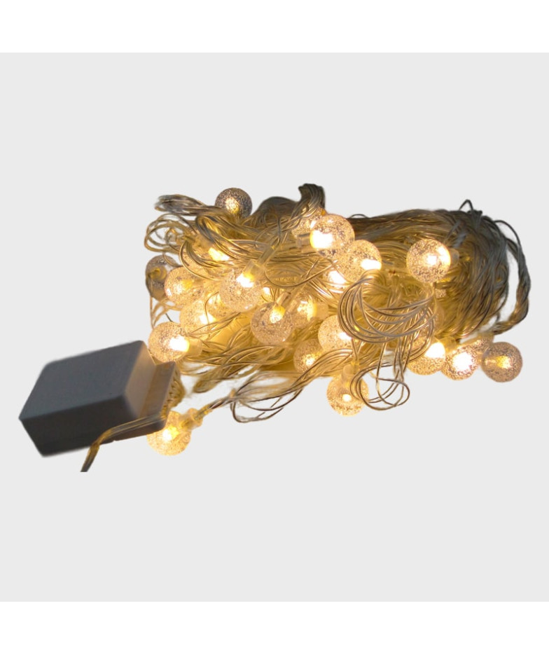 Гирлянда - шарики 15мм  теплый белый 6м прозрачный шнур 