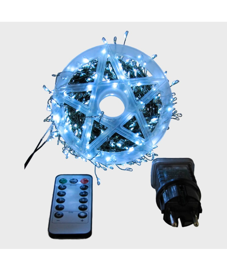 Гирлянда 30м Роса на катушке белые зеленый шнур с пультом