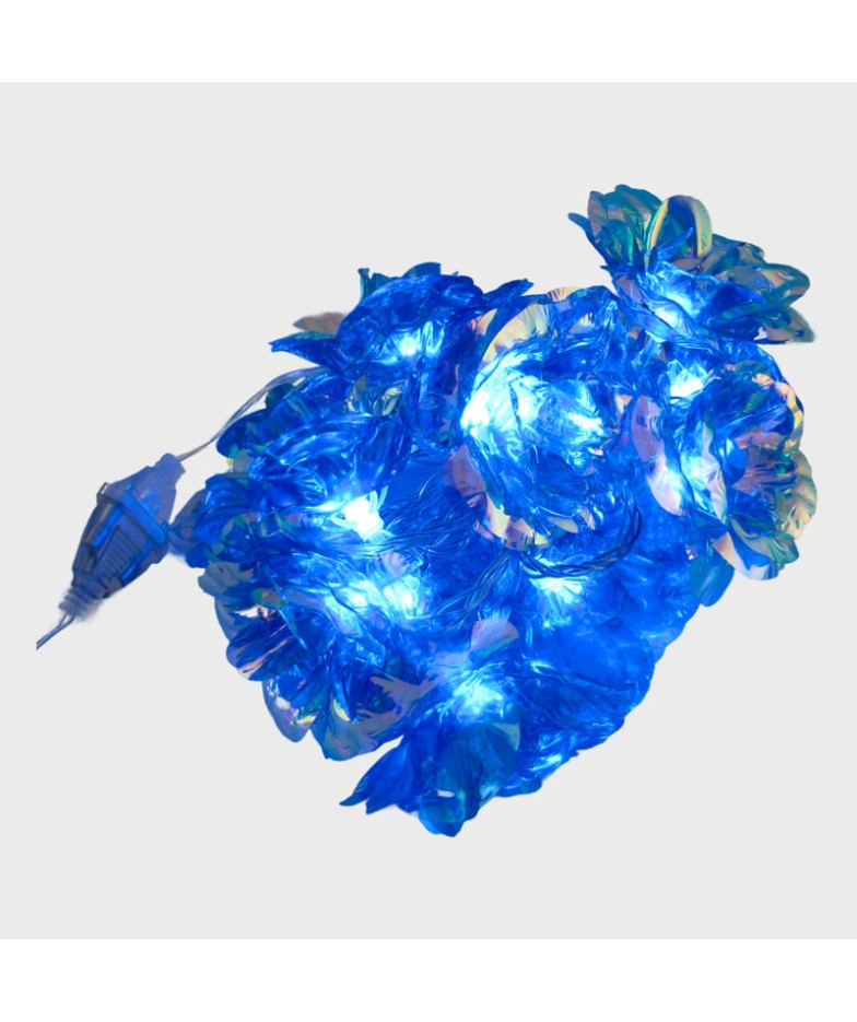 Гирлянда - Роза  15шт синяя/золото прозрачный шнур. 
