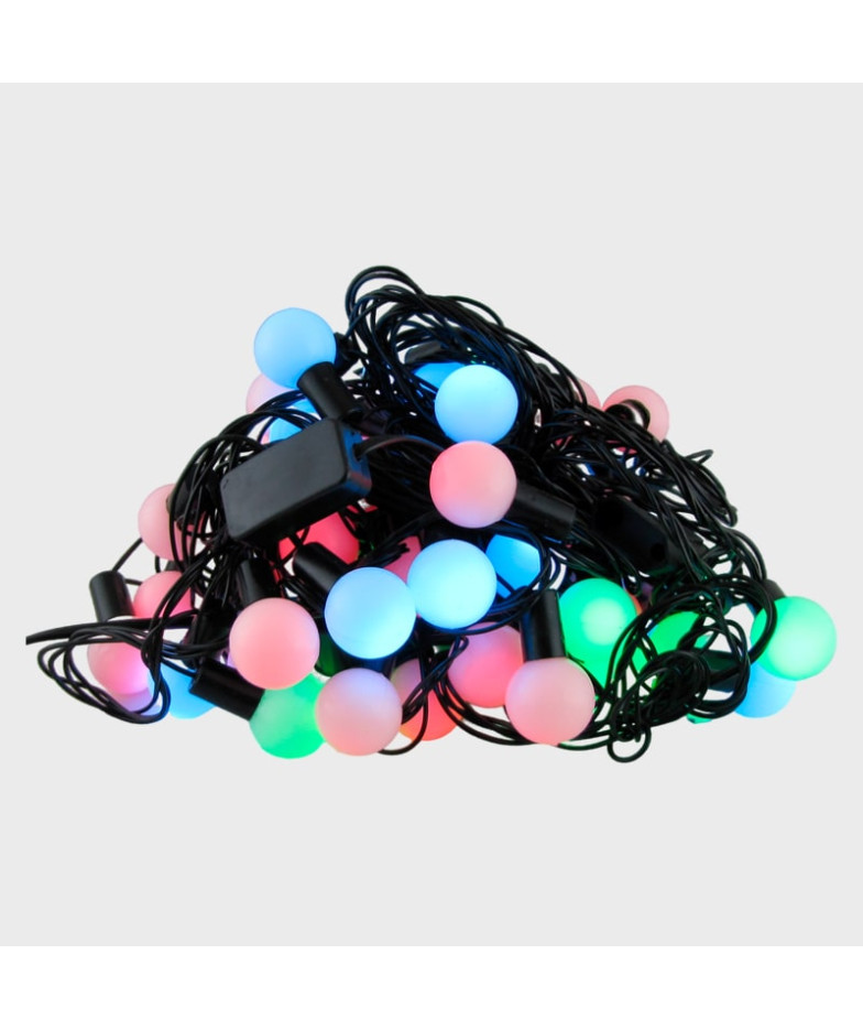 Гирлянда 60L 10м (20мм) шары матовые разноцветные (черный шнур) 