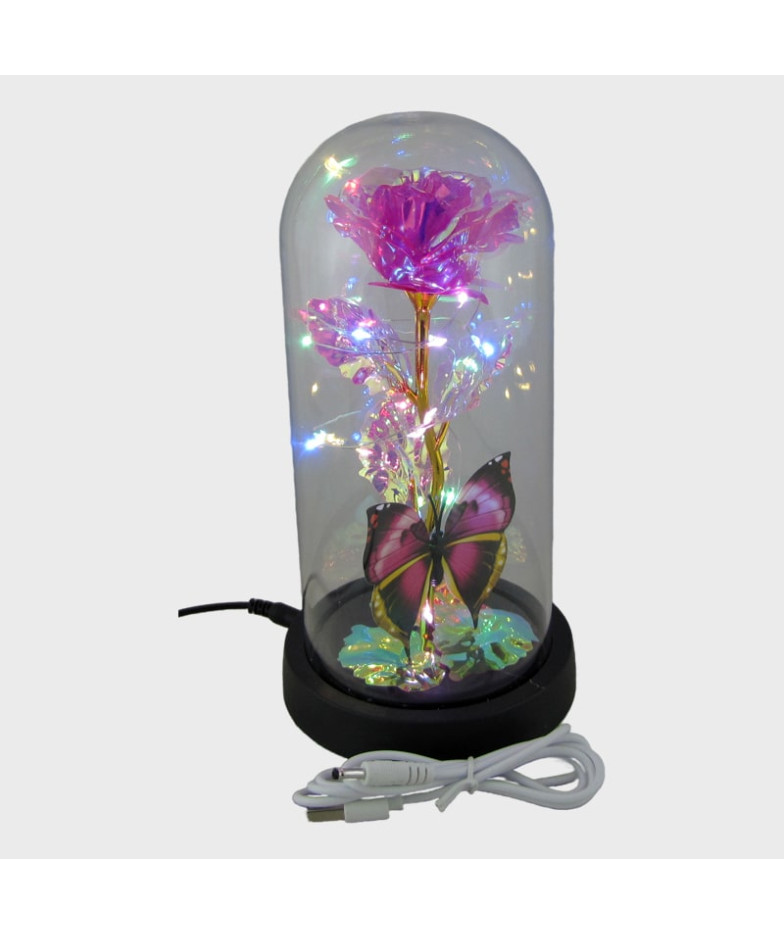 Светильник настольный светодиодный Роза с бабочкой розовая 21 см 