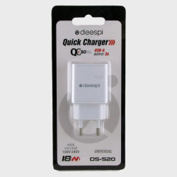 Сетевое зарядное устройство 5V 3,1A USB S-20 белый 3.0 быстрая зарядка блистер