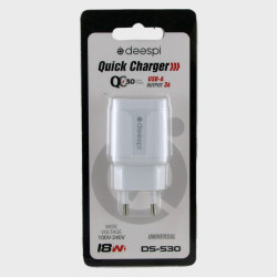 Сетевое зарядное устройство 5V 3,1A USB S-30 белый 3.0 быстрая зарядка блистер