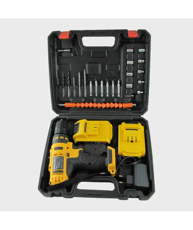 Шуруповерт аккумуляторный 12V, 2 аккум. MEGA FORSE