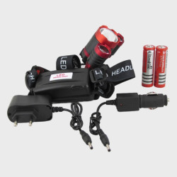 Фонарь налобный HL-006-T6 (1 ярк.+ 2 линзы, 2акк.+ЗУ) красный, zoom