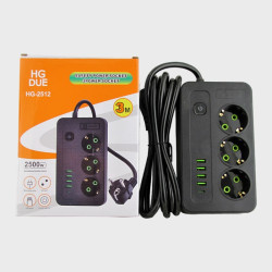 Сетевой удлинитель 3роз.+ 4USB + TYPE-C HG-2512 3м 2500W с выключателем