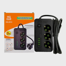 Сетевой удлинитель 3роз.+ 4USB + TYPE-C HG-2513 3м 2500W с выключателем
