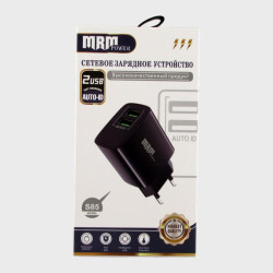 Сетевое зарядное устройство 5V 2,4A 2USB S-85 черный, в коробке