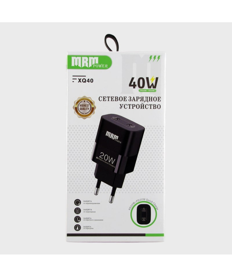 Сетевое зарядное устройство XQ-40 черный PD20W + PD20W