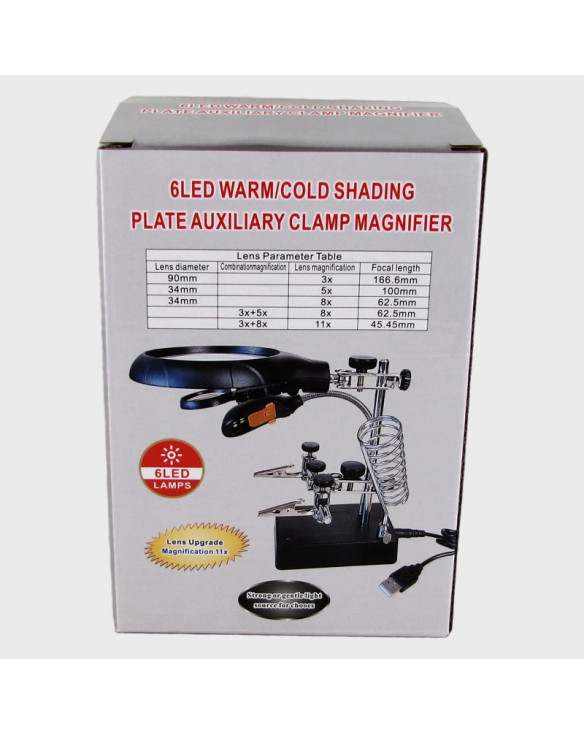 Лупа (90) №16129C1 на подст. с зажим. (3AA/cетев.) 5 ламп