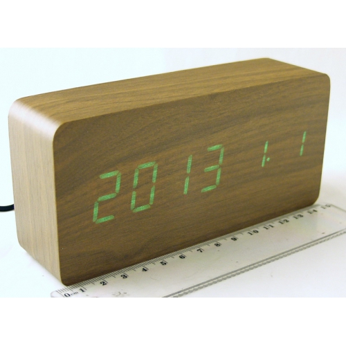 Часы-буд. электронные VST-862-4 (ярко-зелен. циф.) дерев.