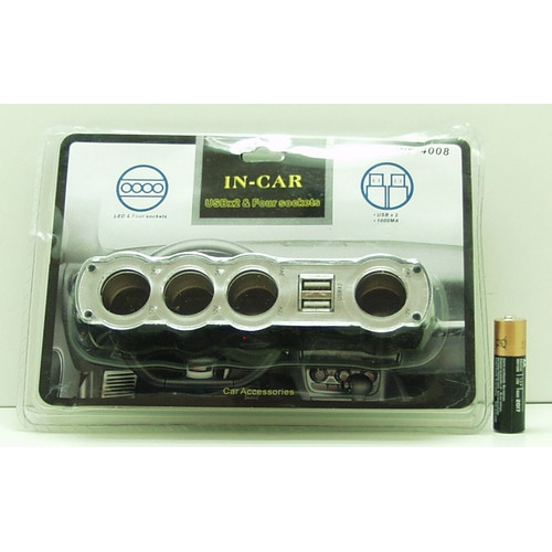 Разветвитель прикурив. (4 вых.+USB) WF-4008 авто